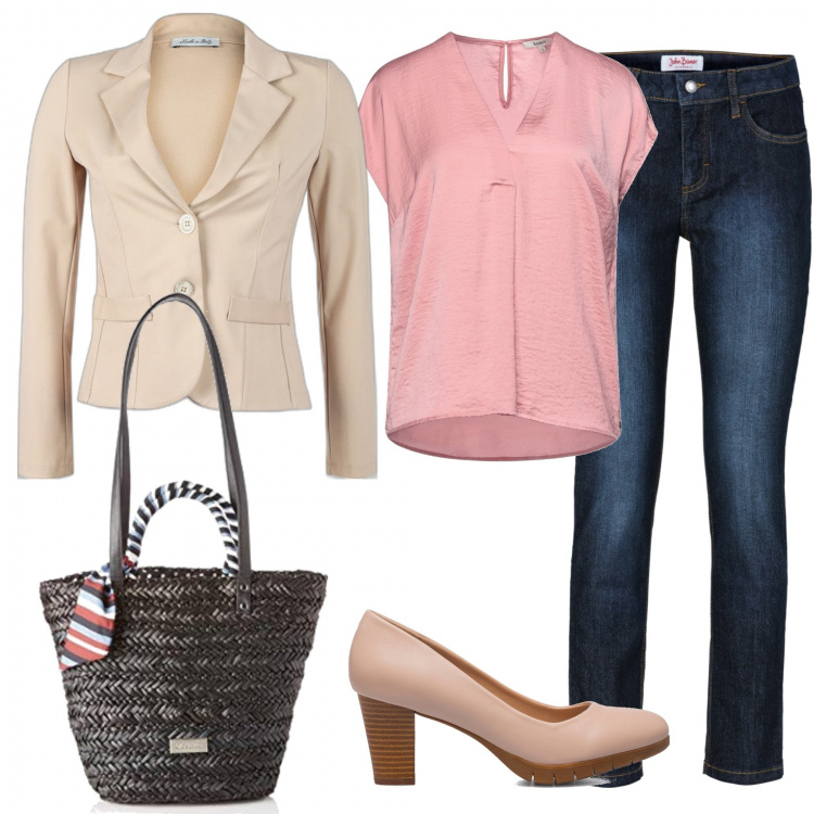 Outfit donna - Che bella borsa!. Stile Casual chic per Tutti i giorni. Abbinamento con jeans slim fit, bluse, blazer, décolleté, shopping bag.