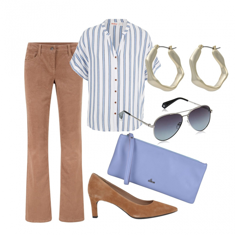 Outfit donna - Mi basta poco .... Stile Basic per Tutti i giorni. Abbinamento con camicie, pantaloni, décolleté, borse a tracolla, orecchini, occhiali da sole.