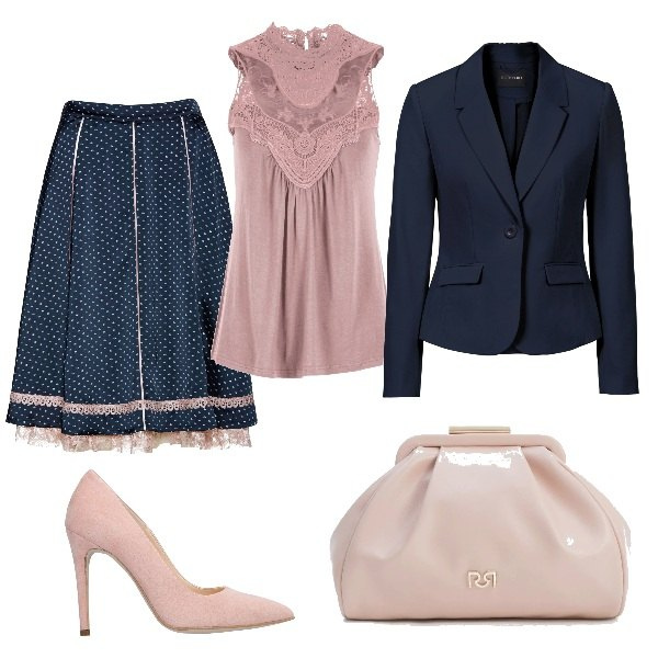 Outfit donna - Stilosa e low cost. Stile Chic per Cerimonia. Abbinamento con top, blazer, gonne, décolleté, clutch.