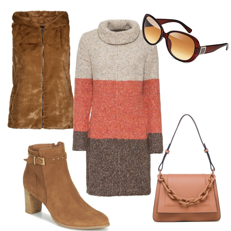 Outfit donna - Earth Day 2022: 70s. Stile 70s per Tutti i giorni. Abbinamento con vestiti, stivaletti, giacche, borse a mano, occhiali da sole.