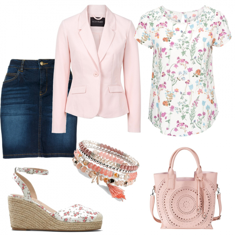 Outfit donna - Total look #1319804. Stile Romantica per Tutti i giorni. Abbinamento con bluse, blazer, gonne, décolleté, borse a mano, braccialetti.