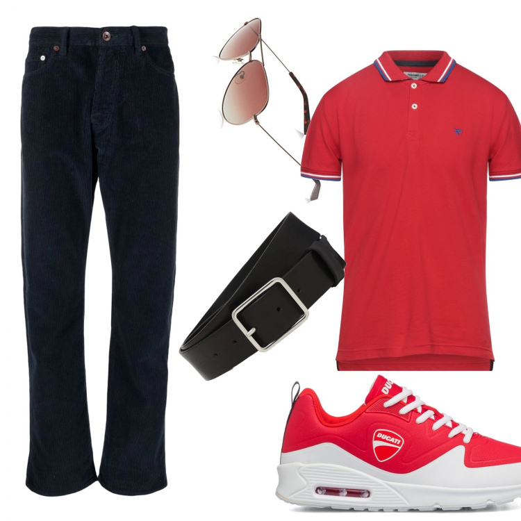 Outfit uomo - Total look #1319993. Stile Casual per Tutti i giorni. Abbinamento con jeans dritti, sneakers, polo, cinture, occhiali da sole.