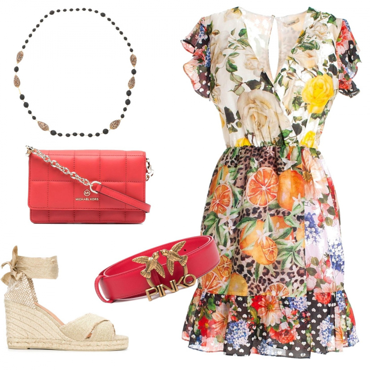 Outfit donna - Total look #1320044. Stile Casual chic per Tutti i giorni. Abbinamento con vestiti senza maniche, sandali in pelle, cinture, borse a spalla, collane.