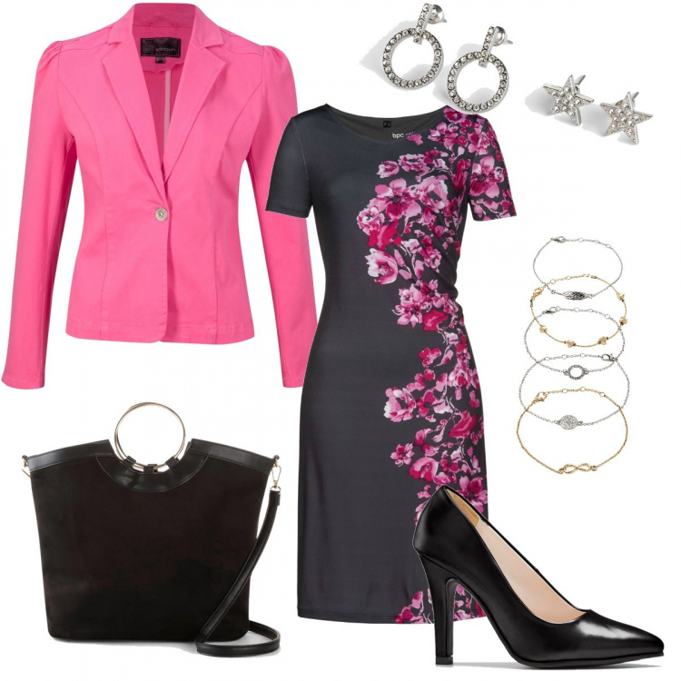 Outfit donna - Cerimonia di maggio. Stile Bon Ton per Cerimonia. Abbinamento con camicie a manica corta, vestiti, décolleté, borse a mano, braccialetti con ciondoli, orecchini.