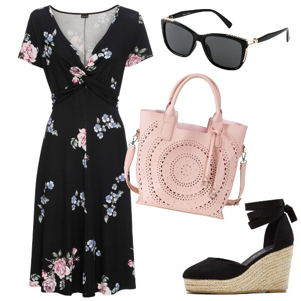 Outfit donna - Zeppe alte. Stile Vintage retrò per Tutti i giorni. Abbinamento con vestiti lunghi, décolleté, borse a mano, occhiali da sole.