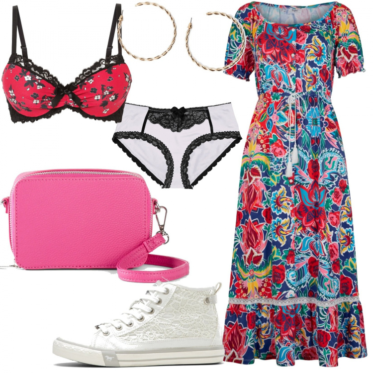 Outfit donna - Total look #1320316. Stile Casual per Tutti i giorni. look ideale per Petite. Abbinamento con vestiti a tubino, vestiti, sneakers, reggiseni, slip, orecchini.