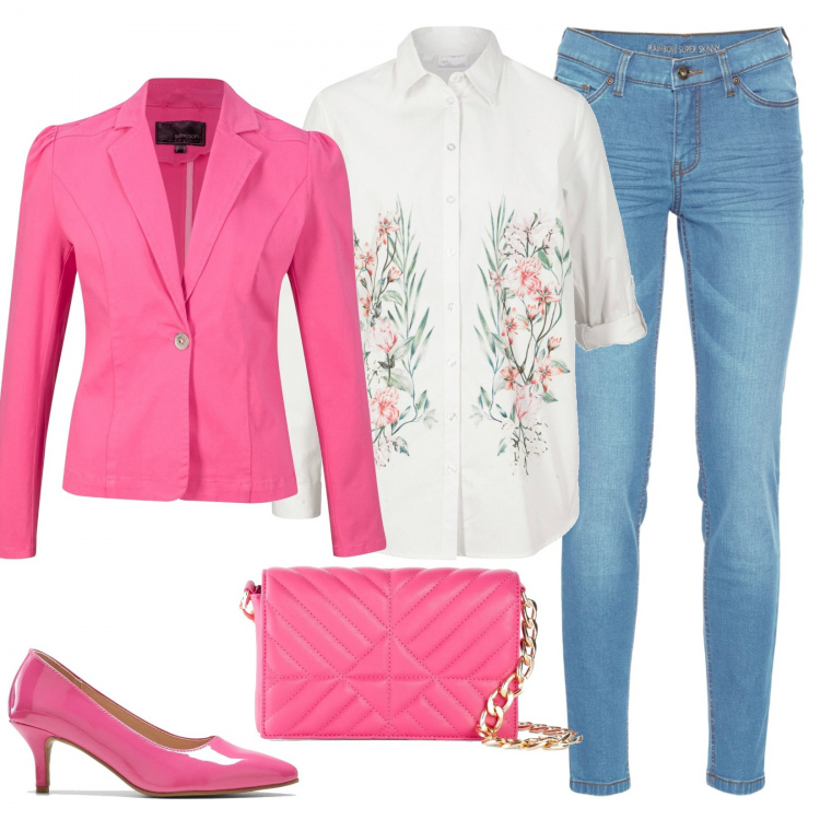 Outfit donna - La camicia. Stile Casual chic per Ufficio. Abbinamento con jeans skinny, camicie, blazer, décolleté, borse a mano.