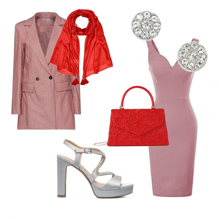 Outfit donna - Testimone matrimonio rosso. Abbinamento con blazer, sandali gioiello, vestiti a tubino, borse a mano, orecchini, sciarpe.