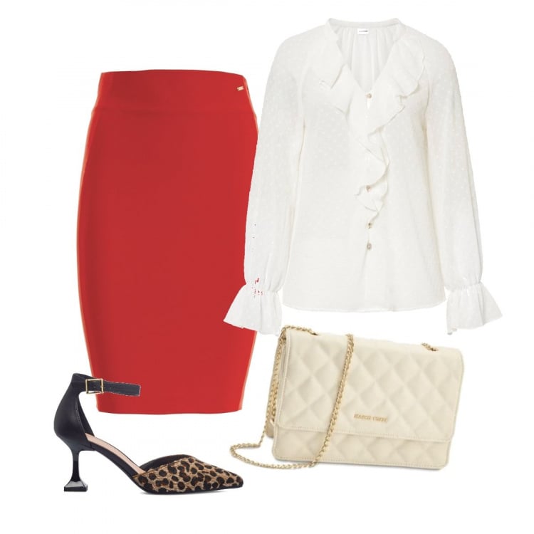 Outfit donna - Comodità con tacco. Stile Chic per Tutti i giorni. Abbinamento con camicie, gonne, décolleté, borse a spalla.