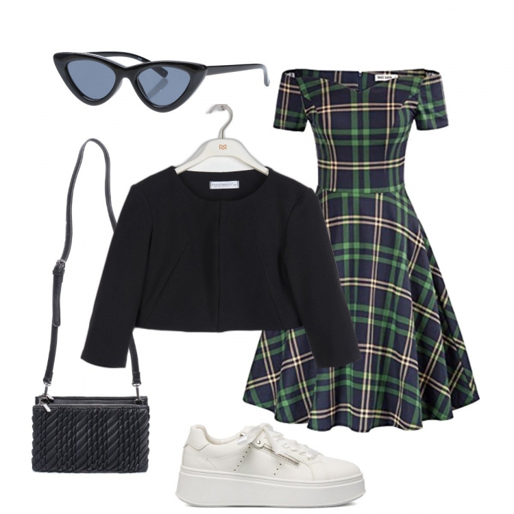 Outfit donna - Ti presento i miei. Stile Casual chic per Tutti i giorni. Abbinamento con occhiali da sole, blazer, sneakers, borse a tracolla, vestiti.