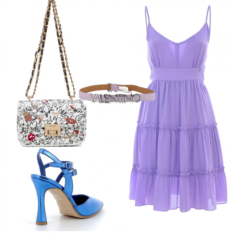 Outfit donna - Lilla lillà. Stile Glamour per Cerimonia. Abbinamento con sandali col tacco, cinture, vestiti corti, borse a tracolla.