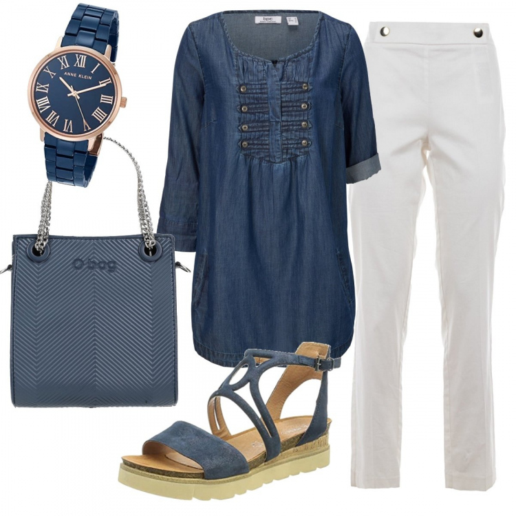 Outfit donna - Total look #1322410. Stile Basic per Ufficio. Abbinamento con bluse, borse a mano, pantaloni, sandali, orologi.