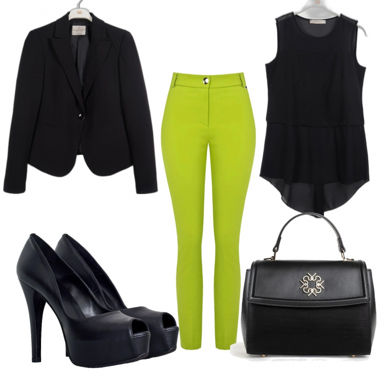 Outfit donna - Pantalone e giacca.... Stile Casual chic per Cerimonia. Abbinamento con blazer, décolleté, top, pantaloni skinny, borse a mano.