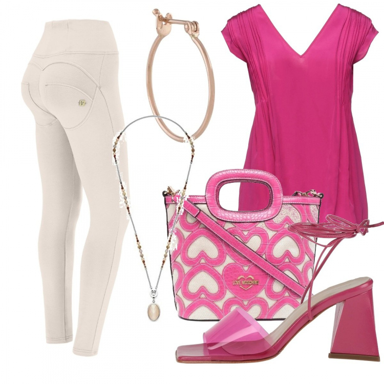 Outfit donna - Casual #7593. Stile Casual per Tutti i giorni. Abbinamento con bluse, sandali in pelle, borse tote, orecchini, pantaloni skinny, ciondoli.