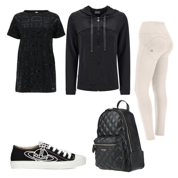 Outfit donna - Pantalone chiari 100% sostenibili. Stile Casual per Tutti i giorni. Abbinamento con zaini, pantaloni skinny, felpe con cappuccio, t-shirt, sneakers.