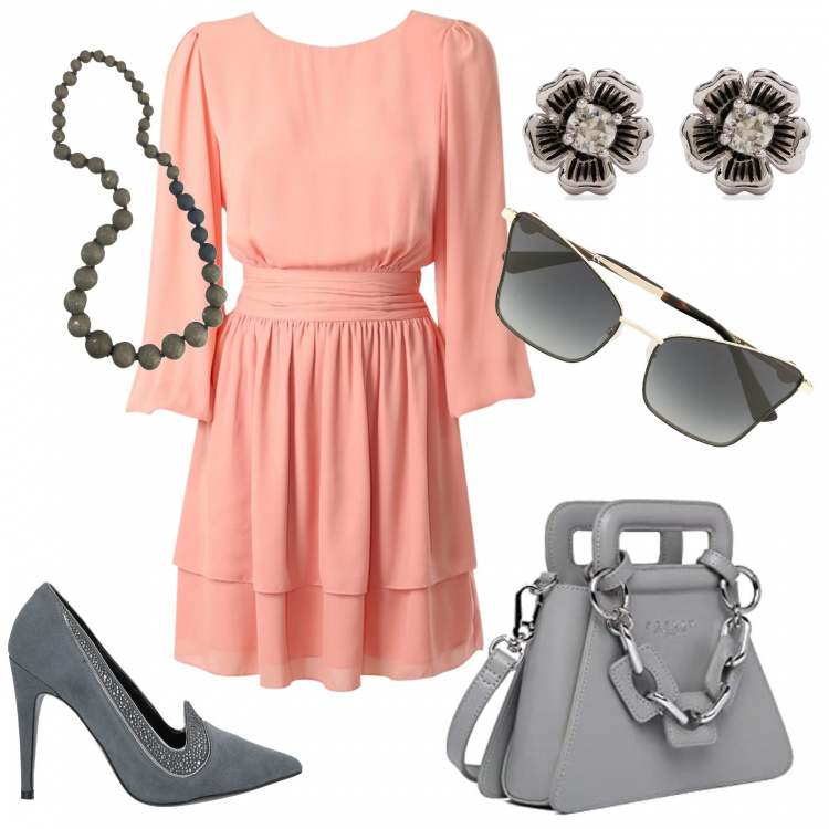 Outfit donna - Total look #1323462. Stile Chic per Serata fuori. Abbinamento con décolleté, collane, orecchini, occhiali da sole, vestiti, borse a spalla.
