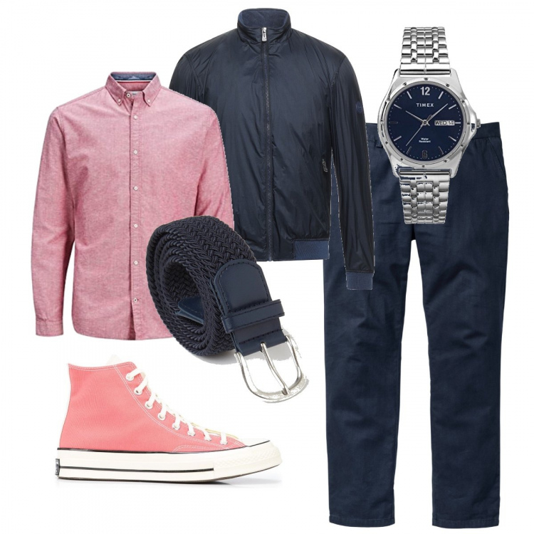 Outfit uomo - We can work it out. Stile Casual per Tutti i giorni. Abbinamento con pantaloni chino, giacche, cinture, sneakers alte, orologi analogici, camicie.