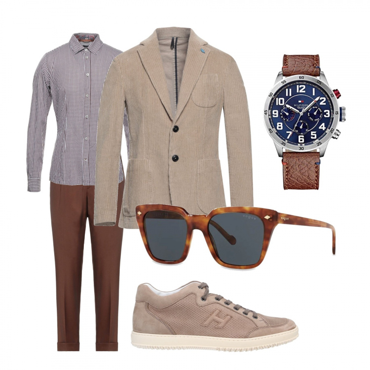 Outfit uomo - Alle 16:00 appuntamento. Stile Business/Elegante per Ufficio. Abbinamento con occhiali da sole, giacche, sneakers, camicie, pantaloni, orologi.