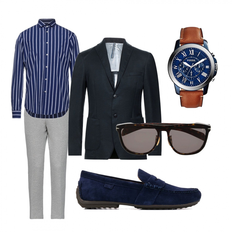 Outfit uomo - Consigli per gli acquisti. Stile Business/Elegante per Ufficio. Abbinamento con scarpe stringate, occhiali da sole, pantaloni, camicie, giacche, orologi.