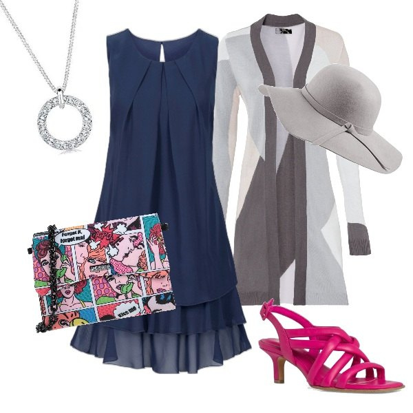Outfit donna - Invitata colorata a sorpresa. Stile Trendy per Cerimonia. Abbinamento con vestiti, vestiti da spiaggia, borse a tracolla, sandali col tacco, cappelli, ciondoli.