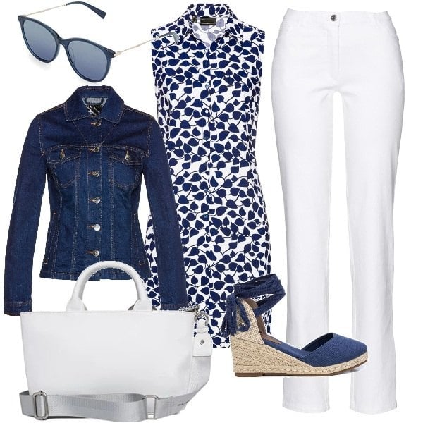 Outfit donna - La camicia lunghezza extra. Stile Casual per Tutti i giorni. Abbinamento con pantaloni, camicie, blazer, sandali col tacco, borse a spalla, occhiali da sole.