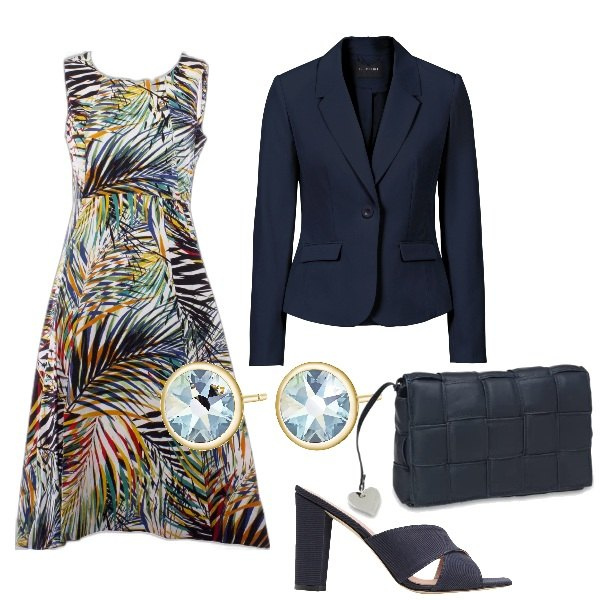 Outfit donna - W gli sposi. Stile Chic per Cerimonia. Abbinamento con blazer, sandali col tacco, vestiti midi/longuette, orecchini, borse a mano.