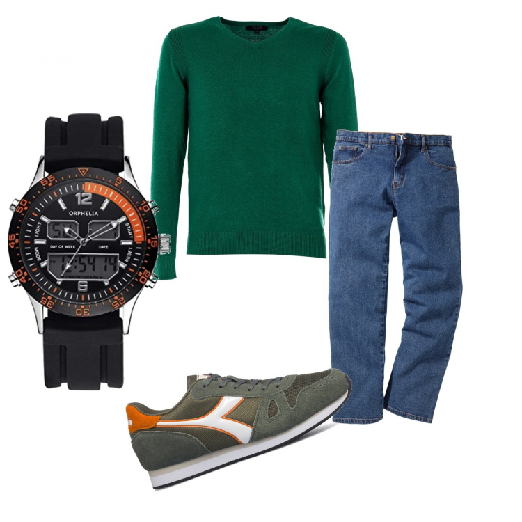 Outfit uomo - Sempre allerta. Stile Casual per Tutti i giorni. Abbinamento con jeans dritti, maglieria, sneakers, orologi.