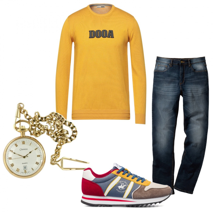 Outfit uomo - Beverly hills polo club. Stile Casual per Tutti i giorni. Abbinamento con jeans dritti, pullovers, sneakers, orologi.