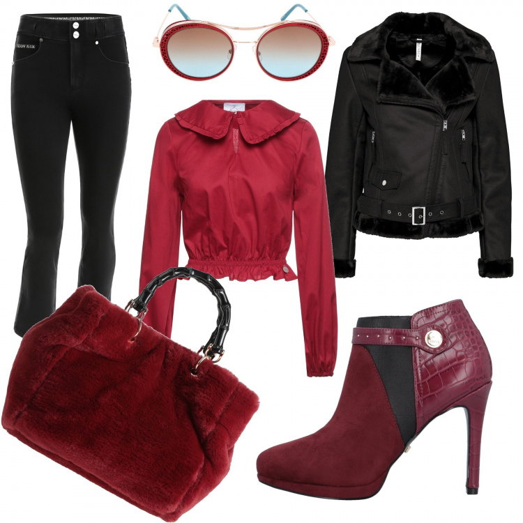 Outfit donna - Biker jacket forever!. Stile Casual chic per Tutti i giorni. Abbinamento con cappotti, bluse, borse a mano, stivaletti, occhiali da sole, pantaloni.