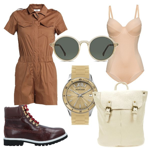 Outfit donna - Total look #1326197. Stile Military per Tutti i giorni. Abbinamento con body, tute, stivaletti, zaini, occhiali da sole, orologi.