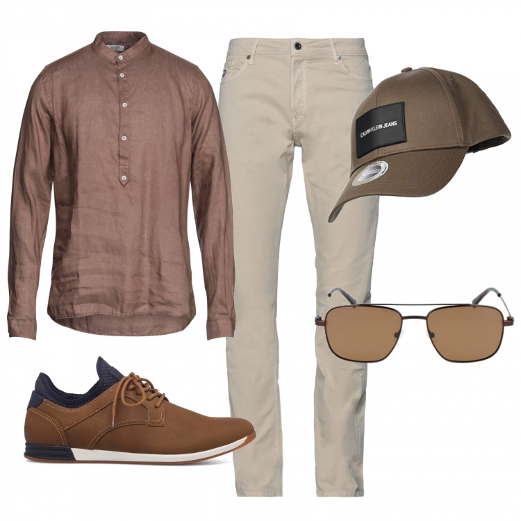 Outfit uomo - Con o senza cappello. Stile Casual per Tutti i giorni. Abbinamento con scarpe stringate, pantaloni, camicie, occhiali da sole, cappelli con visiera.