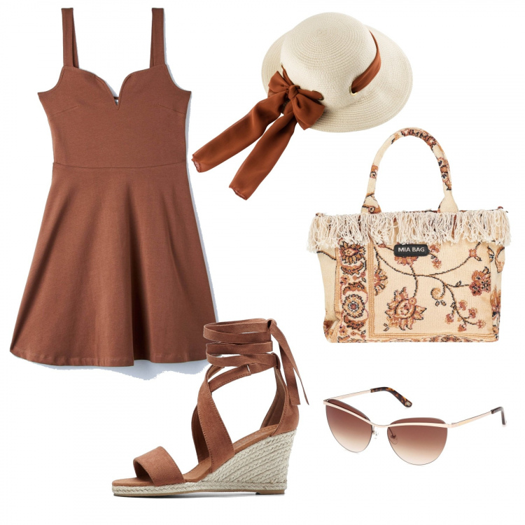 Outfit donna - Basta poco per essere chic!. Stile Casual chic per Mare. Abbinamento con cappelli, sandali, borse a mano, occhiali da sole, vestiti.