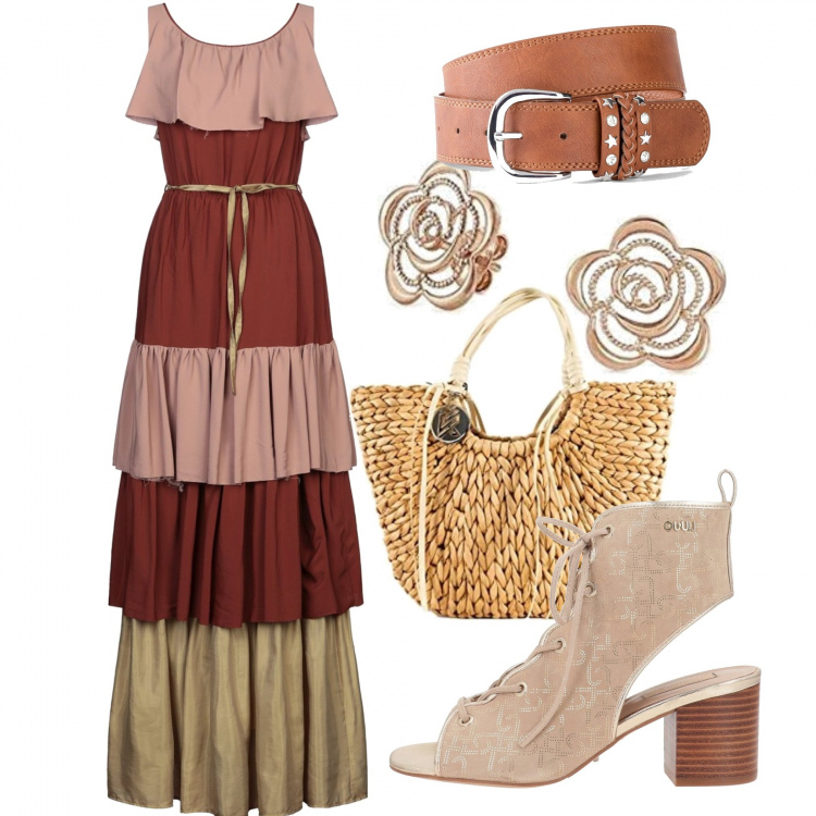 Outfit donna - La festa Boho. Stile Boho per Cerimonia. Abbinamento con cinture, vestiti lunghi, stivaletti, orecchini, borse a mano.