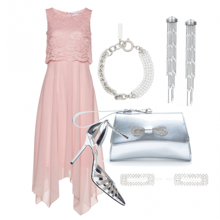 Outfit donna - Cresima con accessori silver. Stile Chic per Cerimonia. Abbinamento con vestiti midi/longuette, décolleté, accessori per capelli, orecchini, pochette, braccialetti.