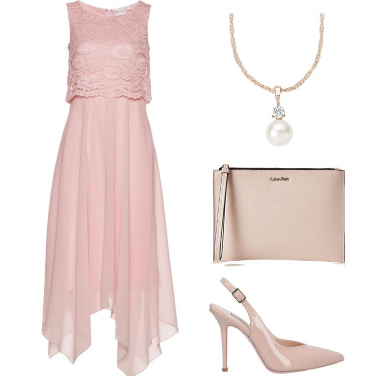 Outfit donna - Total look #1328235. Stile Romantica per Cerimonia. Abbinamento con vestiti midi/longuette, décolleté, clutch, ciondoli.