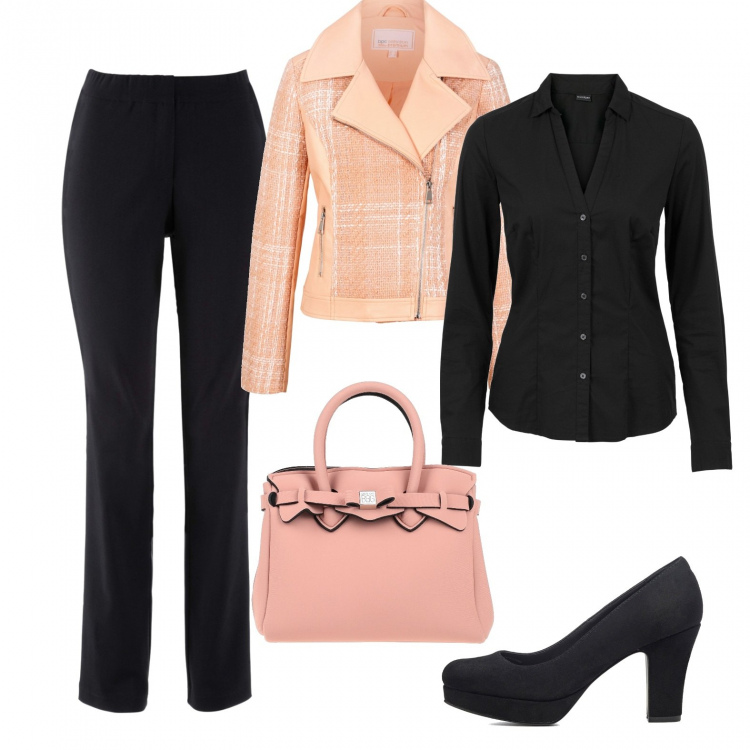 Outfit donna - Controcorrente (vegan ok). Stile Glamour per Ufficio. Abbinamento con camicie, giacche, pantaloni, borse a mano, décolleté.