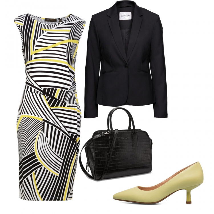 Outfit donna - Oggi mi faccio notare (vegan ok). Stile Glamour per Ufficio. Abbinamento con blazer, vestiti, décolleté, borse a mano.
