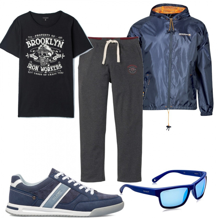 Outfit uomo - Una giacca leggera. Stile Trendy per Tutti i giorni. Abbinamento con pantaloni, t-shirt, giacche, sneakers, occhiali da sole.