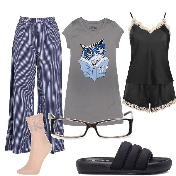 Outfit donna - Fate bei sogni!. Stile Romantica per Tutti i giorni. Abbinamento con camicie da notte, pigiama, pigiama, occhiali, ciabatte, calzini.