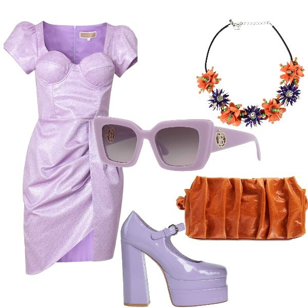 Outfit donna - Da vera influencer. Stile Trendy per Serata fuori. Abbinamento con décolleté, collane, occhiali da sole, vestiti, borse a spalla.