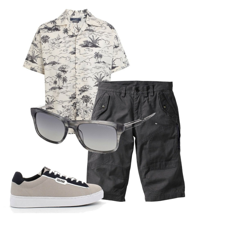 Outfit uomo - Total look #1330124. Stile Casual per Mare. Abbinamento con bermuda, occhiali da sole, camicie a manica corta, sneakers.