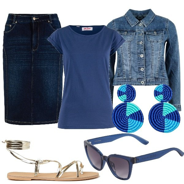 Outfit donna - Must have di primavera. Stile Minimal per Tutti i giorni. Abbinamento con gonne, maglieria, orecchini, occhiali da sole, giacche, sandali alla schiava.