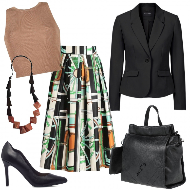 Outfit donna - La gonna maxi, elegante.. Stile Chic per Tutti i giorni. Abbinamento con zaini, collane, blazer, gonne lunghe, top, décolleté.