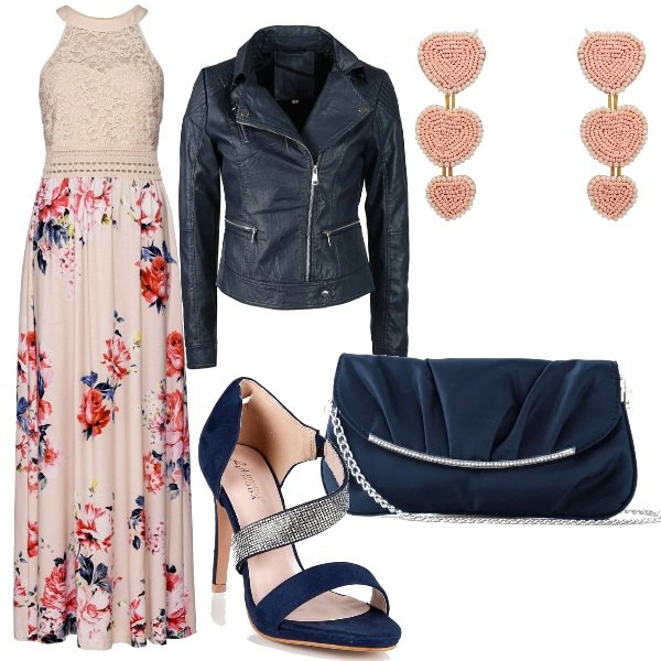 Outfit donna - Cerimonia glam rock (e low cost). Stile Glamour per Cerimonia. Abbinamento con pochette, vestiti lunghi, orecchini, sandali in pelle, giacche.