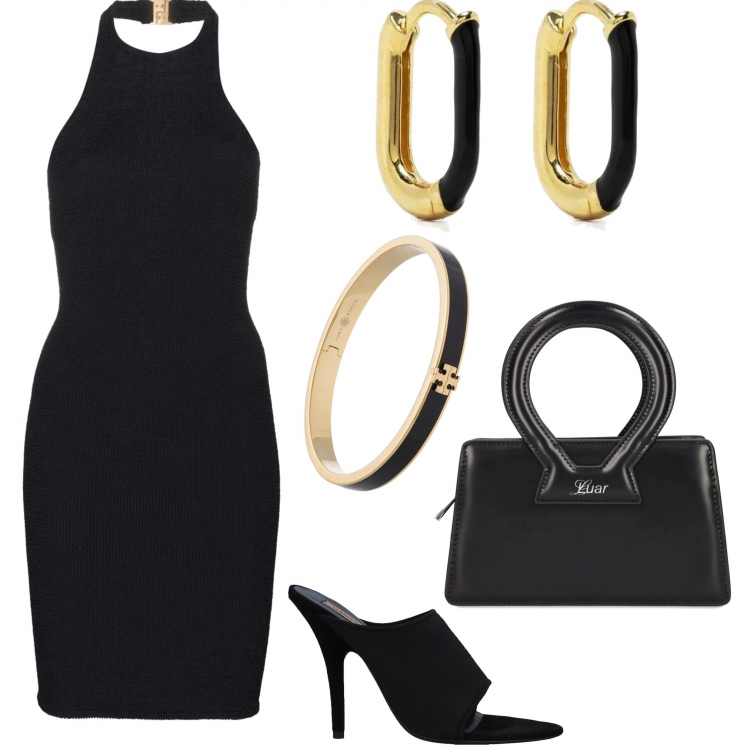 Outfit donna - Party. Stile Chic per Cerimonia. Abbinamento con sandali col tacco, vestiti corti, orecchini, braccialetti, borse a mano.