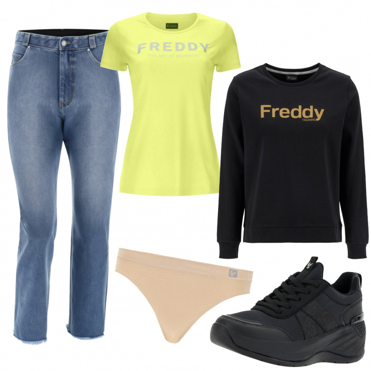 Outfit donna - Total look #1332074. Stile Basic per Tutti i giorni. Abbinamento con perizomi, sneakers, jeans, t-shirt, felpe.