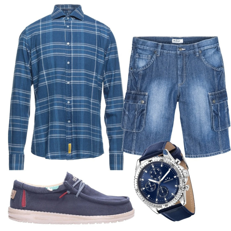 Outfit uomo - Total look #1332563. Stile Casual per Tutti i giorni. Abbinamento con bermuda, camicie, orologi, scarpe stringate.