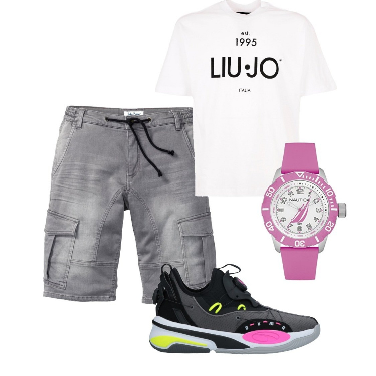 Outfit uomo - Total look #1333709. Stile Casual per Tutti i giorni. Abbinamento con bermuda, sneakers, t-shirt, orologi analogici.