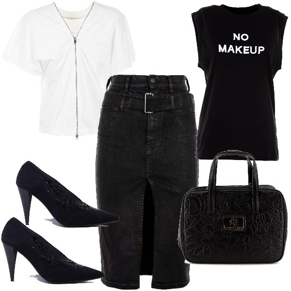 Outfit donna - Total look Diesel. Stile Basic per Tutti i giorni. Abbinamento con gonne lunghe, t-shirt, t-shirt, décolleté, borse a tracolla.