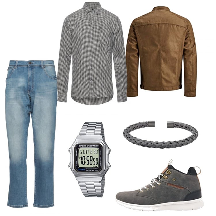 Outfit hombre - Casual #10061. Estilo Casual para Todos los días. Combinación con chaquetas, botas, pulseras, reloj, vaqueros, camisas.